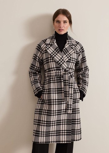 Phase Eight Petite Cassie Check Wool Wrap Coats Black/White Australia | FC3498071